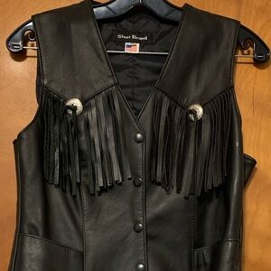 Black Leather Fringe Vest